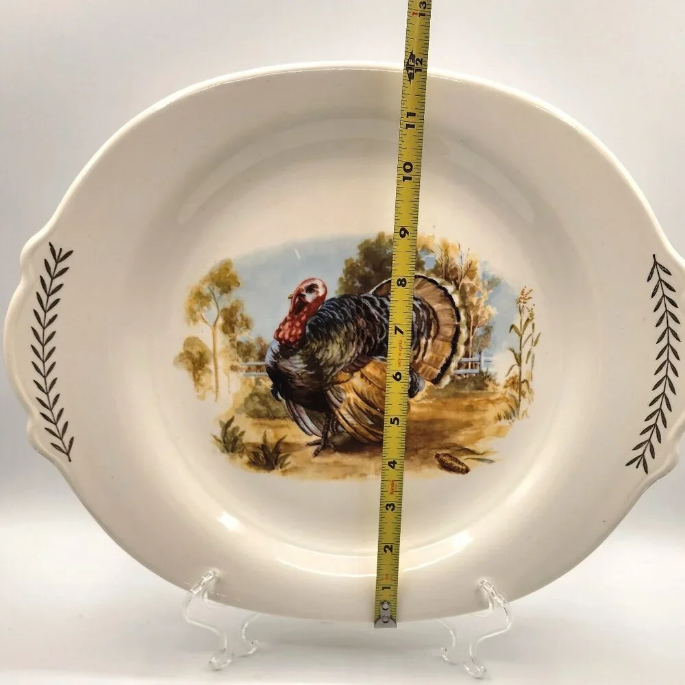 Vintage Limoges Candle Light USA Thanksgiving Turkey Platter 22K Gold Rare *Pics